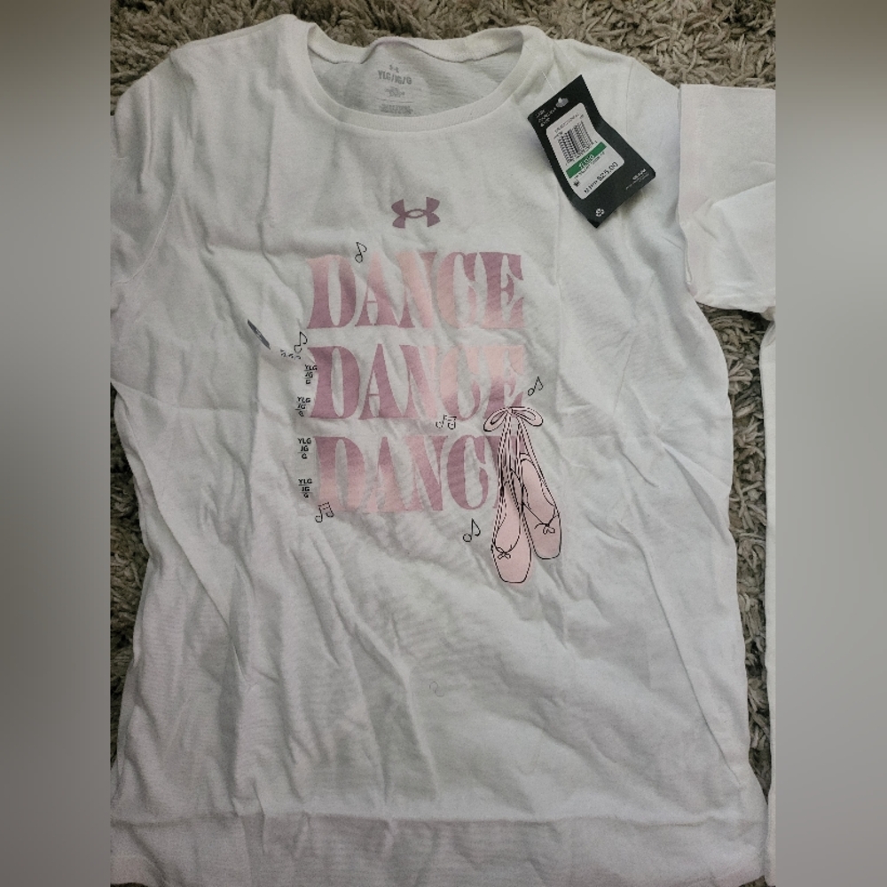 Adidas Girl Kids White Tee with Floral Graphic And Under Armour - Picture 2 of 5